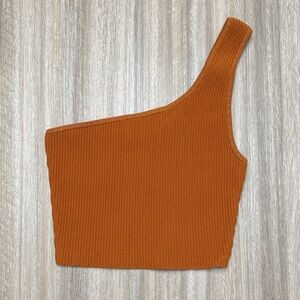 Aritzia Babaton Sculpt Knit One-Shoulder Cropped Tank Burnt Orange Size X-Small